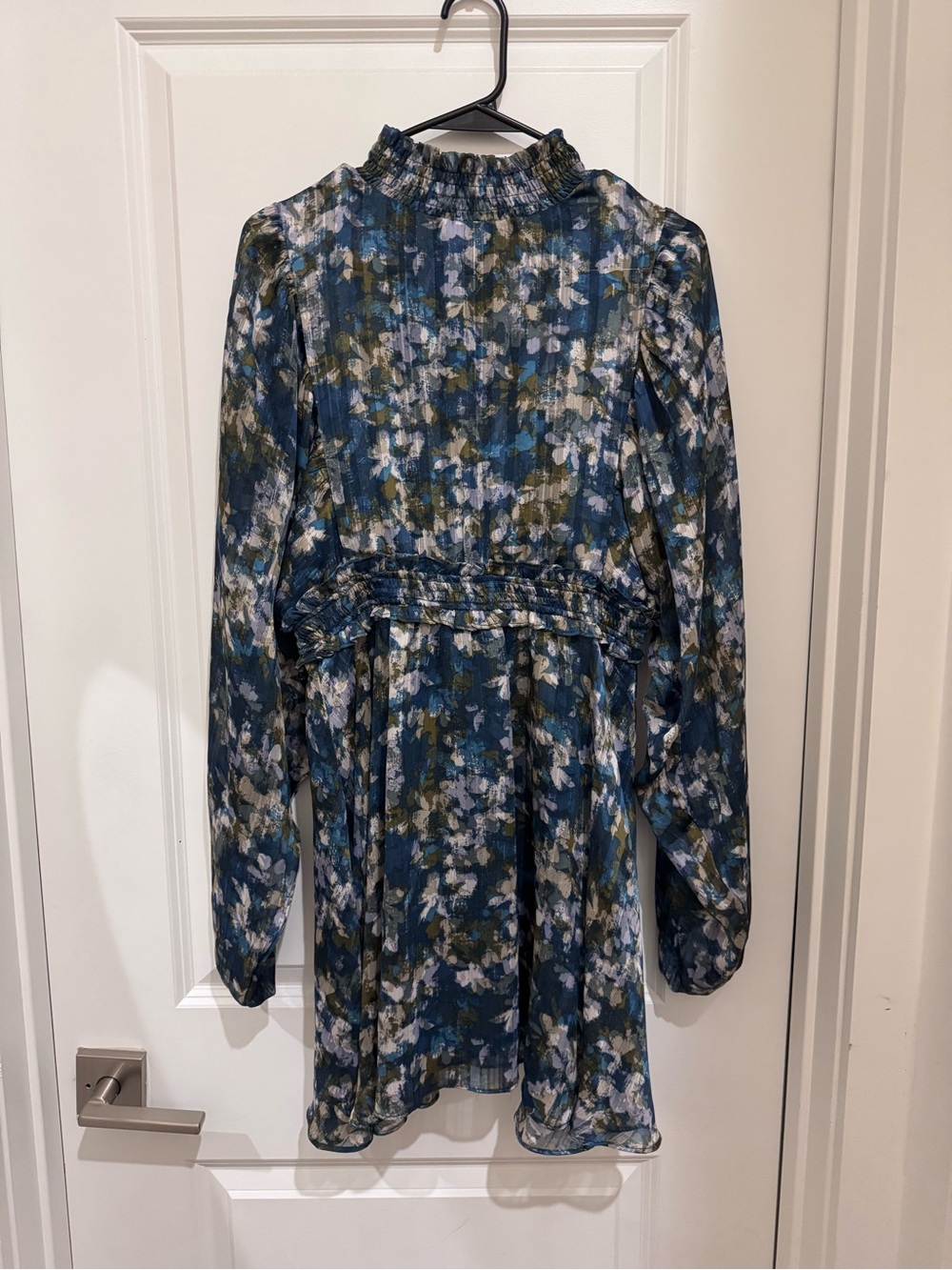Lulu's Blue Floral Ruffled Neck Midi Dress
